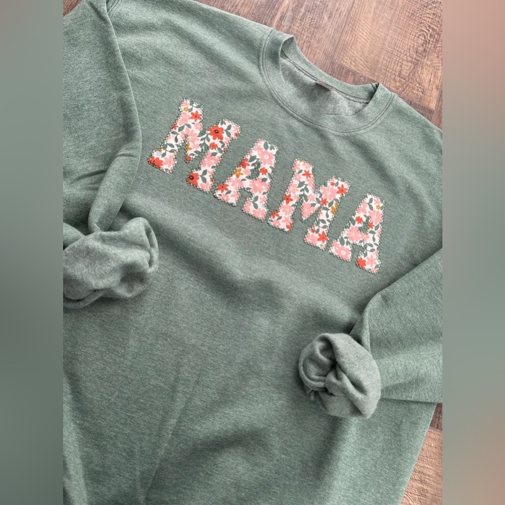 Mama Embroidered Floral Applique Sweatshirt